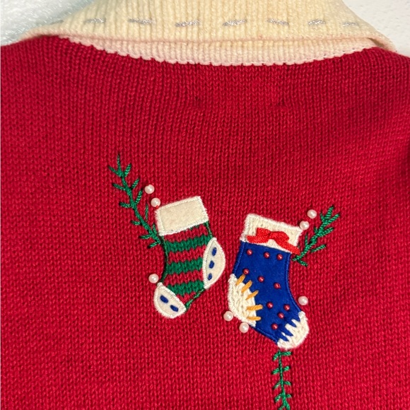 Designers Originals Red and Cream Embroidered Holiday Sweater Vest, Petite XL - Picture 7 of 10